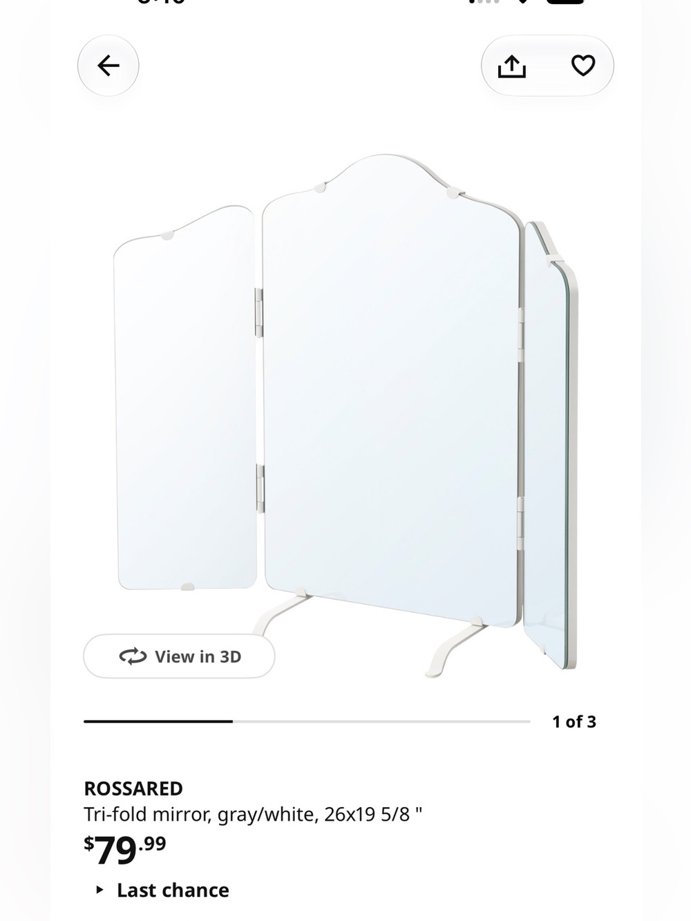 IKEA Tri-Fold Floor Mirror in White/Gray